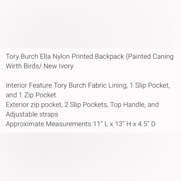 Tory Burch Ella Nylon Printed Backpack (Painted Caning
Wirth Birds/ New Ivory - Picture 6 of 7
